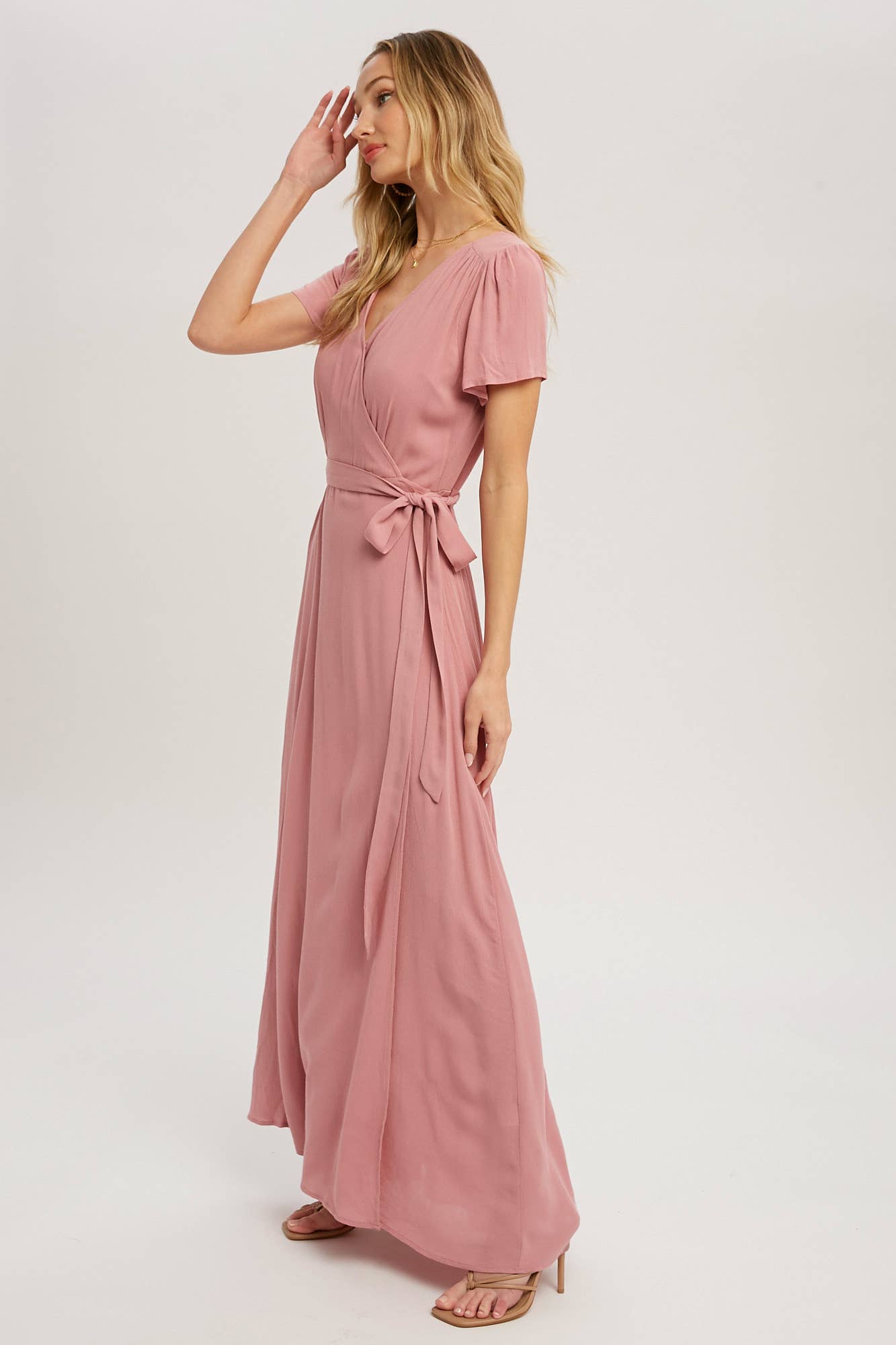 wrap flowy dress Floral Print Silky Knit Flowy Wrap Dress main image 0
