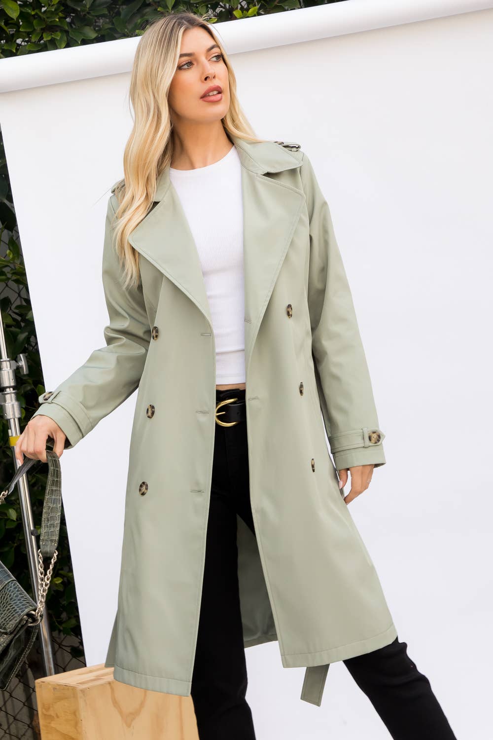 Women's solid color long trench coat